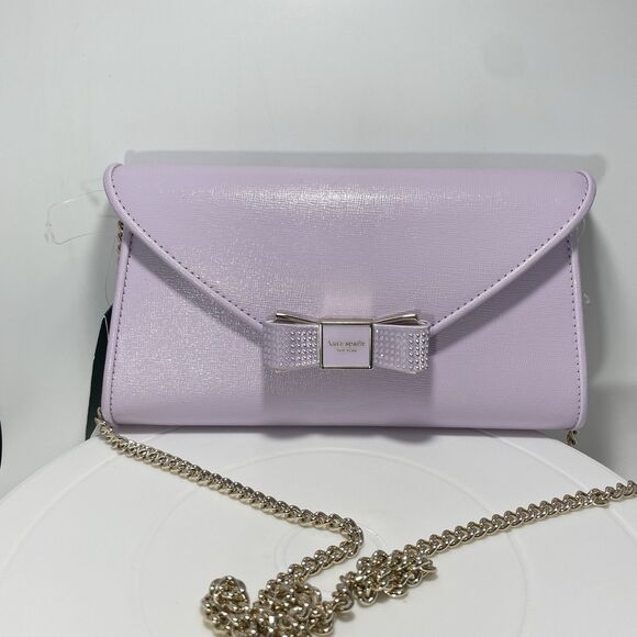 Kate Spade New York Morgan Bow Embellished Leather Envelope Crossbody Bag Purple - Picture 3 of 9